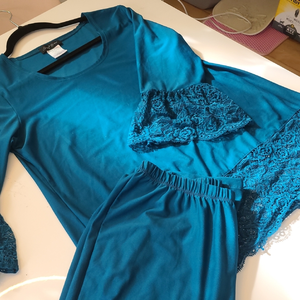 Soma Teal Lace Trim Pajama Set